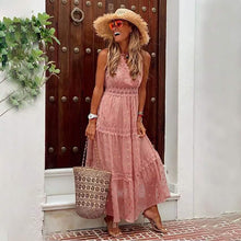 Load image into Gallery viewer, Women's Sleeveless Solid Color Lace Panel Dress