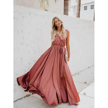 Load image into Gallery viewer, Women's Solid Color Slit Tie Maxi Dress