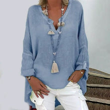 Load image into Gallery viewer, Women's Solid Colored Long Sleeve Button V Neck Basic Top