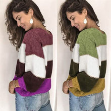 Load image into Gallery viewer, Women's Striped Patchwork Streetwear Loose Knitted Pullovers Tops