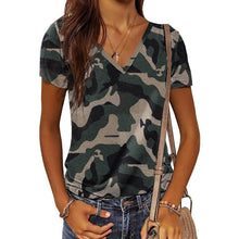 Load image into Gallery viewer, Women's Summer Camo V Neck Short Sleeve Tee Shirts Casual Loose Blouse Tops