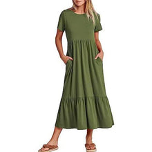 Load image into Gallery viewer, Women's Summer Casual Short Sleeve Crewneck Swing Dress