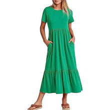 Load image into Gallery viewer, Women's Summer Casual Short Sleeve Crewneck Swing Dress