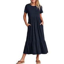 Load image into Gallery viewer, Women's Summer Casual Short Sleeve Crewneck Swing Dress