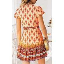 Load image into Gallery viewer, Women's Summer Wrap V Neck Bohemian Floral Print Mini Dress
