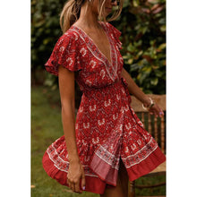 Load image into Gallery viewer, Women's Summer Wrap V Neck Bohemian Floral Print Mini Dress