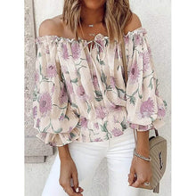 Load image into Gallery viewer, Women's T-Shirt Floral Print Off Shoulder Top Puff Sleeves