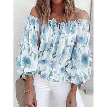 Load image into Gallery viewer, Women's T-Shirt Floral Print Off Shoulder Top Puff Sleeves