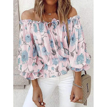 Load image into Gallery viewer, Women's T-Shirt Floral Print Off Shoulder Top Puff Sleeves