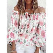 Load image into Gallery viewer, Women's T-Shirt Floral Print Off Shoulder Top Puff Sleeves