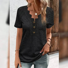 Load image into Gallery viewer, Women's T-Shirt Plain Lace Button Short Sleeve