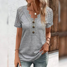 Load image into Gallery viewer, Women's T-Shirt Plain Lace Button Short Sleeve