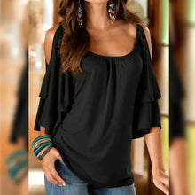 Load image into Gallery viewer, Women's T-Shirt Plain Ruffle Cold Shoulder Short Sleeve