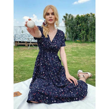 Load image into Gallery viewer, Women's V Neck Casual Boho Loose Midi Dress