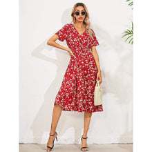 Load image into Gallery viewer, Women's V Neck Casual Boho Loose Midi Dress