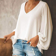 Load image into Gallery viewer, Womens V Neck Chiffon Blouses Casual Balloon Sleeve Floral Print Shirts Tops