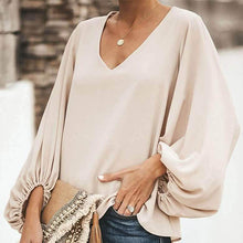 Load image into Gallery viewer, Womens V Neck Chiffon Blouses Casual Balloon Sleeve Floral Print Shirts Tops