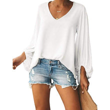 Load image into Gallery viewer, Womens V Neck Chiffon Blouses Casual Balloon Sleeve Floral Print Shirts Tops