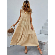 Load image into Gallery viewer, Women's V-neck Ruffle Hem Solid Dress