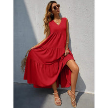 Load image into Gallery viewer, Women's V-neck Ruffle Hem Solid Dress