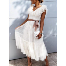 Load image into Gallery viewer, Women's V-Neck Solid Pleated Dress