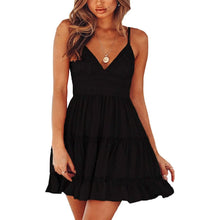 Load image into Gallery viewer, Womens V-Neck Spaghetti Strap Bowknot Backless Sleeveless Lace Mini Swing Skater Dress