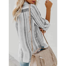 Load image into Gallery viewer, Women's V-Neck Striped Roll-Up Cuff Shirt