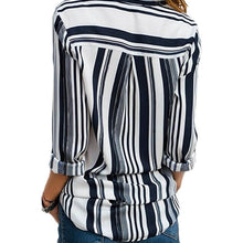 Load image into Gallery viewer, Womens V Neck Striped Roll up Sleeve Button Down Blouses Top