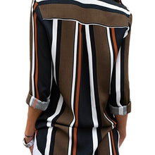 Load image into Gallery viewer, Womens V Neck Striped Roll up Sleeve Button Down Blouses Top