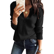 Load image into Gallery viewer, Women's V Neck Waffle Knit Henley Tops
