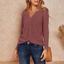 Load image into Gallery viewer, Women's V Neck Waffle Knit Henley Tops