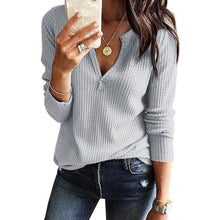 Load image into Gallery viewer, Women's V Neck Waffle Knit Henley Tops