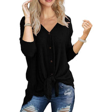 Load image into Gallery viewer, Womens Waffle Knit Tunic Blouse Tie Knot Henley Tops