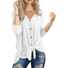 Load image into Gallery viewer, Womens Waffle Knit Tunic Blouse Tie Knot Henley Tops