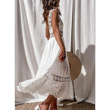 Load image into Gallery viewer, Women's White Sleeveless Solid Lace Panel Dress
