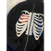 Load image into Gallery viewer, Women's Zip Up Skeleton Letter Hoodie Sweatshirt