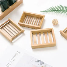 Load image into Gallery viewer, Wooden Natural Bamboo Soap Dishes Tray Holder Storage Soap Rack Plate Box Container Portable Bathroom Soap Dish Storage Box Bathroom Wooden Soap Case Holder Home Hand Craft Natural Wood Dish Holder for Soap Sponge