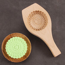 Load image into Gallery viewer, Wooden Tradition Moon Cake Molds Desserts Tools Cake Biscuit Baking Mold Three Dimensional Flower Pattern Wooden Mold Carved Round Wooden Mould Press Mooncake Mold Middle Eastern Cookie Cake Mold