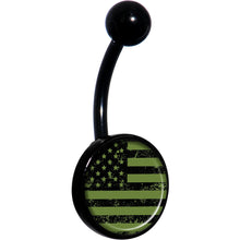 Load image into Gallery viewer, Green American Flag Black Belly Ring