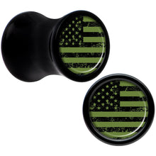 Load image into Gallery viewer, Black Acrylic Green American Flag Saddle Plug Set 2G