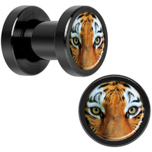 Load image into Gallery viewer, Full Color Tiger Eyes Black Anodized Screw Fit Plug Set 4G