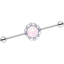 Load image into Gallery viewer, White Faux Opal Southwest Spirit Flower Industrial Barbell 38mm
