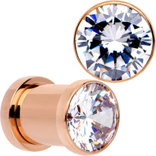 Load image into Gallery viewer, Clear CZ Gem Rose Gold PVD Glitzy Screw Fit Tunnel Plug Set
