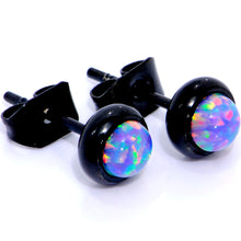 Load image into Gallery viewer, Purple Synthetic Opal Black IP 316L Surgical Steel Stud Earrings