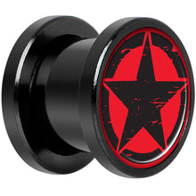 Load image into Gallery viewer, Black Red Distressed Star Black Anodized Screw Fit Plug Set 00G