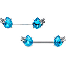Load image into Gallery viewer, 9/16 Aqua CZ Gem Mini Butterfly Barbell Nipple Ring Set