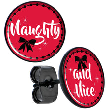 Load image into Gallery viewer, Red Holiday Naught Nice Black Stud Earrings