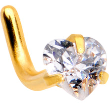 Load image into Gallery viewer, 18G 1/4 Clear Heart 3mm CZ Gem Gold IP L-Shape Nose Ring