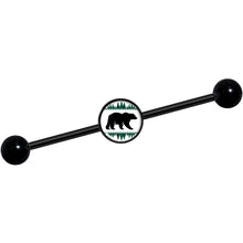 Load image into Gallery viewer, 14G Winter Polar Bear in Woods Black Industrial Barbell 37mm