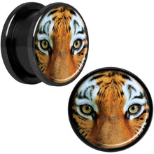 Load image into Gallery viewer, Full Color Tiger Eyes Black Anodized Screw Fit Plug Set 5/8